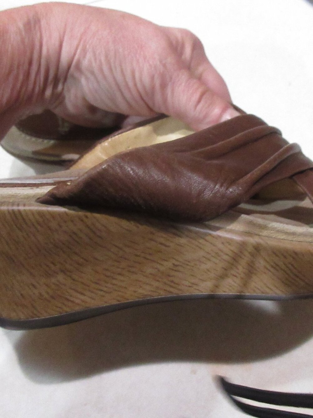 dansko slide wedge brown leather sandals open toe 38  7.5